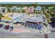 Aerial view of a Gulfport restaurant with outdoor seating, surrounded by street parking at 3108 58Th S St, Gulfport, FL 33707