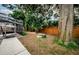 Landscaped backyard with mature trees and a wooden fence at 2208 Citrus Valley Cir, Palm Harbor, FL 34683