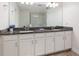 Double vanity bathroom with granite countertop and shower at 17860 Althea Blue Pl, Lutz, FL 33558