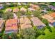 An aerial view showing neighborhood homes with red tiled roofs, swimming pools, and mature landscaping at 9883 Sago Point Dr, Seminole, FL 33777