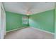 Bedroom with bright green walls and neutral carpet, illuminated by natural light from a window at 9883 Sago Point Dr, Seminole, FL 33777