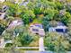 Aerial view of home nestled amongst tall trees and a private pool at 3047 Enisglen Dr, Palm Harbor, FL 34683