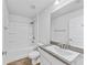 Clean bathroom with shower/tub combo and granite countertop at 105 Dartmouth Rd, Venice, FL 34293