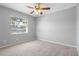 Cozy bedroom with neutral carpet, a ceiling fan, and a bright window at 2593 Peak St, Palm Harbor, FL 34683