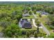 An aerial view of a house with a pool and a large green backyard at 10110 Weeks Dr, Brooksville, FL 34601