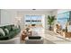 Stylish living room featuring tile floors, modern furniture, and expansive water views at 770 Island Way # N302, Clearwater, FL 33767