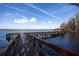 Beautiful view of a wooden dock on a lake with clear blue sky and water at 21312 Preservation Dr, Land O Lakes, FL 34638