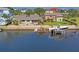 Aerial view of waterfront home, pool, and boat dock at 3154 Brigantine Ct, New Port Richey, FL 34652