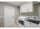Laundry room with washer, dryer, cabinets, and built-in bench at 3154 Brigantine Ct, New Port Richey, FL 34652