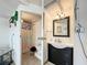 Clean bathroom with vanity, toilet and shower in a small space at 4040 Hermosa Blvd, Hernando Beach, FL 34607