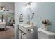 Bright bathroom features a modern vanity and an oval mirror at 3232 Lake Pine E Way # H2, Tarpon Springs, FL 34688