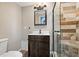 Modern bathroom with updated vanity and shower at 9 Grace St, Crystal Beach, FL 34681