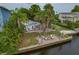 Waterfront backyard oasis featuring a fire pit and spacious patio at 9 Grace St, Crystal Beach, FL 34681