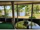 Relaxing screened lanai with a lake view, furnished with a table and chairs, perfect for enjoying the scenery at 12307 Fieldstone Ln, Hudson, FL 34667