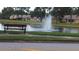 Serene view of a community lake with a central fountain at 4750 Carrington Ct, New Port Richey, FL 34655