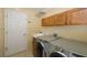 Laundry room with washer, dryer, cabinets, and utility sink at 1633 Arbor Knoll Loop, Trinity, FL 34655