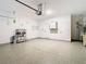 Spacious garage with epoxy flooring, storage, and door to exterior at 19492 Fort King Run, Brooksville, FL 34601