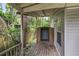 Backyard with storage shed and wooden deck at 9520 Merton St, New Port Richey, FL 34654