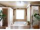 Spa-like bathroom with a large soaking tub and artistic wall decor at 23337 Lake Lindsey Rd, Brooksville, FL 34601