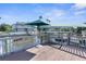 Wooden dock with water views and green umbrella at 7637 Hatteras Dr, Hudson, FL 34667