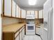 Kitchen with white appliances, light wood cabinets and laminate countertops at 12119 Sunny Glen Ln # H1, Hudson, FL 34669
