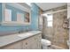 Updated bathroom with a walk-in shower and modern vanity at 4644 Coachmen Rd, New Port Richey, FL 34655
