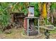 Backyard with rusted fire pit and tropical plants at 14335 Snow Memorial Hwy, Brooksville, FL 34601