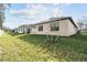 Well-maintained backyard with lush green grass, a young tree, and views of neighboring homes at 11512 Weaver Hollow Rd, New Port Richey, FL 34654