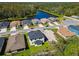 Aerial view showing a new home under construction in a quiet neighborhood at 11578 Weaver Hollow Rd, New Port Richey, FL 34654