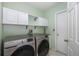 Laundry room with Samsung washer and dryer, cabinets, and utility sink at 10412 Ventura Dr, Spring Hill, FL 34608