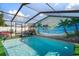 Inviting pool area with a tropical mural and screened enclosure at 3423 Umber Rd, Holiday, FL 34691
