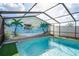 Enclosed pool with tropical mural and surrounding patio at 3423 Umber Rd, Holiday, FL 34691