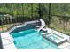 An aerial view of a private pool with a water slide and surrounding greenery at 6120 Marsh Trail Dr, Odessa, FL 33556