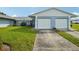 Light blue home exterior with a 2-car garage at 8833 Manos Cir # 8833, New Port Richey, FL 34655