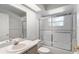 Clean bathroom featuring a shower/tub combo and updated vanity at 13080 Old Crystal River Rd, Brooksville, FL 34601