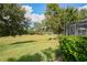 Open backyard with lush lawn and mature trees at 11909 Wexford Blvd, Spring Hill, FL 34609