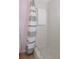 Shower stall with gray and white striped shower curtain at 8141 Aquila St # 347, Port Richey, FL 34668