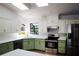 Renovated kitchen featuring white and green cabinets and a quartz island at 9053 Nakoma Way, Weeki Wachee, FL 34613
