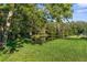 Private backyard with pond views surrounded by mature trees and lush greenery at 1249 Mazarion Pl, Trinity, FL 34655