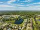 Aerial view of a community with houses, lakes, and lush green spaces at 19907 Tattnall Way, Brooksville, FL 34601