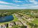 Aerial view of houses, a lake, and green areas in a community at 19907 Tattnall Way, Brooksville, FL 34601