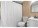 Simple bathroom with white vanity and shower at 9121 Greenbriar Ln, Port Richey, FL 34668