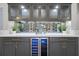 Modern wet bar with dark cabinets, glass doors, and a built in wine cooler at 3042 Wentworth Way, Tarpon Springs, FL 34688
