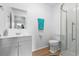 Clean bathroom with a white vanity, toilet, and walk-in shower at 1244 31St E Ave, Bradenton, FL 34208