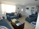 Living room with blue sofas and coffee table at 4392 Craftsbury Dr, New Port Richey, FL 34652