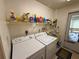 Functional laundry area featuring a washer, dryer, shelving, and wash sink at 8704 Winding Wood Dr, Port Richey, FL 34668