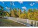 Scenic backyard with a white fence, lush greenery, and a tranquil atmosphere for outdoor enjoyment and privacy at 11645 Belle Haven Dr, New Port Richey, FL 34654