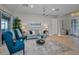 Living room with blue accent chairs, a neutral sofa, and a large area rug at 11645 Belle Haven Dr, New Port Richey, FL 34654