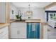Stylish kitchen with white cabinets, a teal dishwasher, and butcher block counters at 4629 26Th S Ave, St Petersburg, FL 33711
