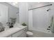 Modern bathroom with subway tile shower/tub combo at 19293 Ship Wheel Way, Land O Lakes, FL 34638